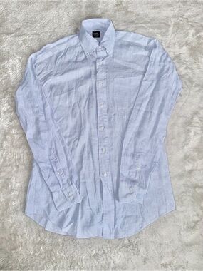 Maker's Shirt Kamakura Men’s Blue 100% Linen Button Down Shirt Size 15 1/2 Japan
